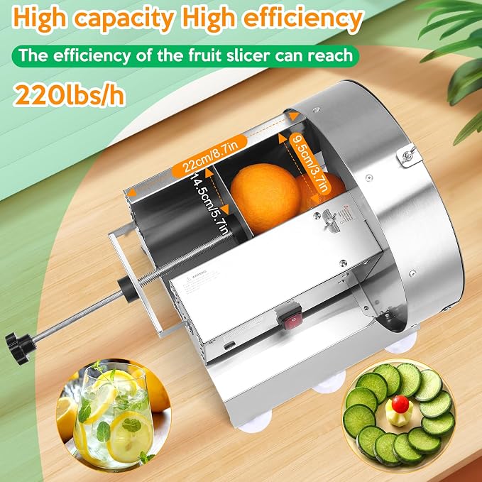 Commercial Vegetable Slicer Commercial Fruit Cutter Electric＆Manual 0-10MM Adjustable Thickness Stainless Steel 0-0.39’’ for Lemons, Cabbage, Potatoes, Apples