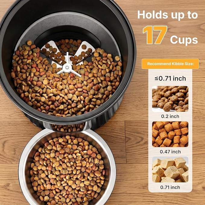 NEWBULIG 4L Automatic Cat Feeder with APP Control, 2.4G WiFi Timed Pet Feeders for Dry Food, 10 Meals/Day, 50 Portions/Meal, Dog Food Dispenser with 10s Voice Recorder, Dual Power Supply, Black