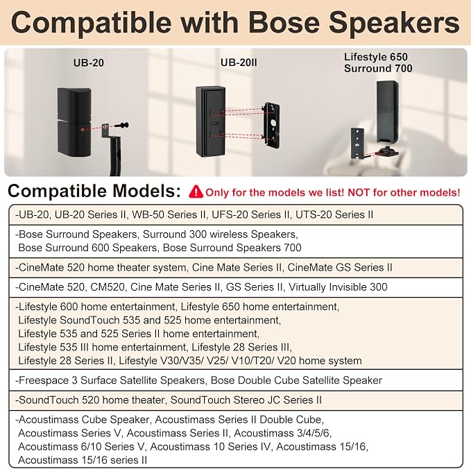 Height Adjustable UFS-20 Stand for Bose Speaker Stands, with Slideconnect Bracket, for Surround 700, OmniJewel Lifestyle 650, CineMate GS Series II, for Bose 700 Speaker Stands