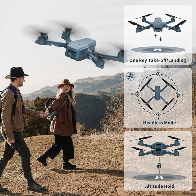 Drone with Camera for Adults and Beginners, 5GHz Drone with Electrically 90° Adjustable Lens, Gesture Control, Trajectory Flight, Stable Hover, 3 Speed Modes, Modular Battery, Ideal Gift fot Adults