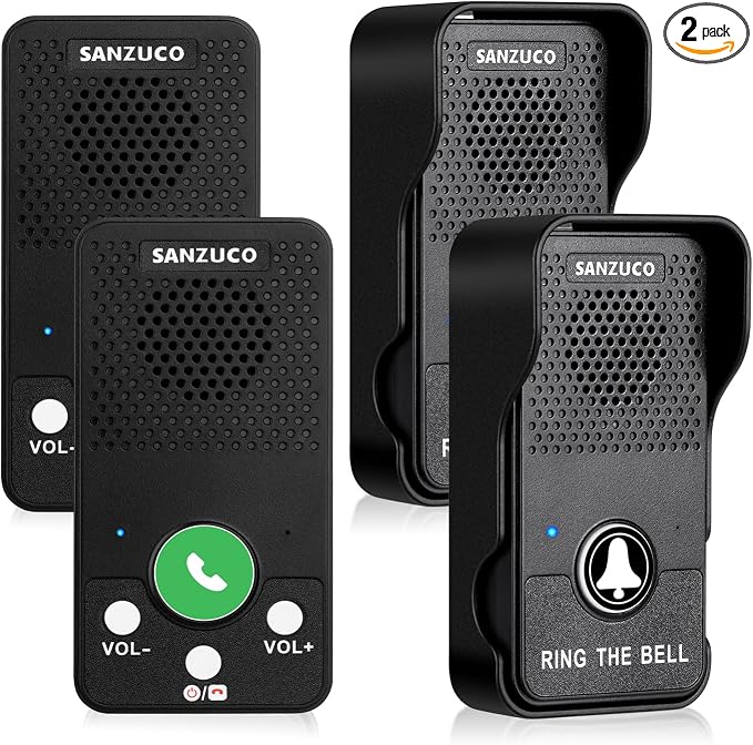 Wireless Doorbell, SANZUCO Doorbells Hands Free Communication, Full Duplex Waterproof Door Bell 1000 Feet Range Rechargeable with 4 Melodies, 8 Volume Levels, 2 Receiver + 2 Transmitter, Black