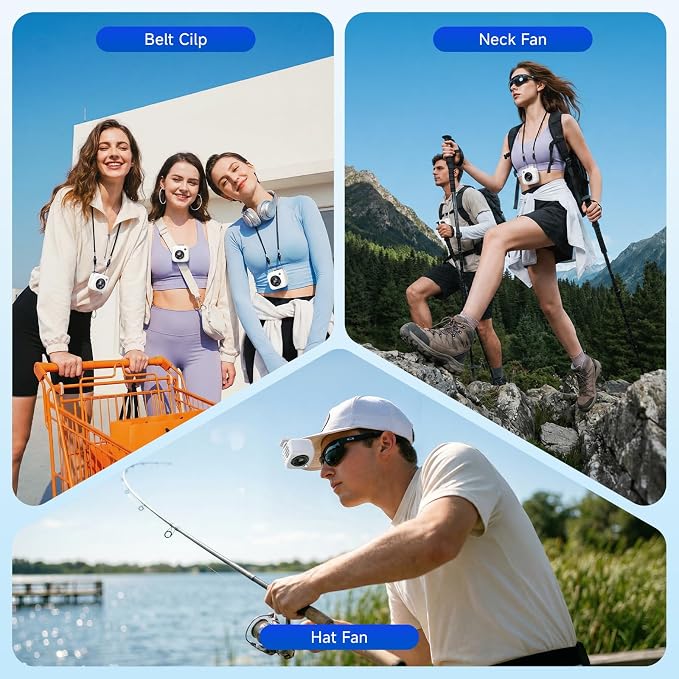 Portable Waist Fan, Rechargeable Wearable Fan w/ LED Display, 3 Speeds, 3000mAh Battery, 10H Runtime, Mini Turbo Airflow, Clip on Belt/Shirt/Hat, for Travel,Outdoor, Concert,Gift for Men Women-1 PACK