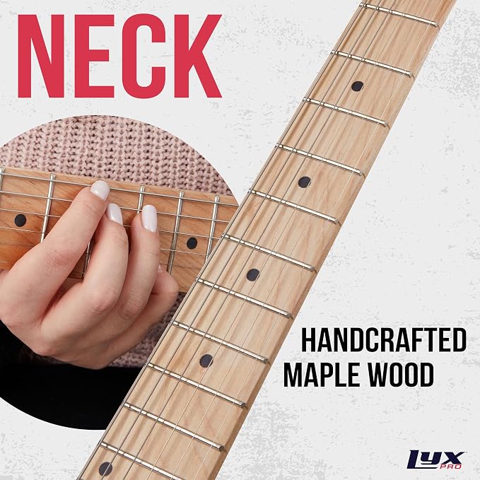 LyxPro 30” Electric Guitar Left Hand TL Series, Full-Size Paulownia Wood Body, 3-Ply Pickguard, C-Shape Neck, Ashtray Bridge, Quality Gear Tuners, 3-Way Switch & Volume/Tone Controls, 2 Picks, Natural