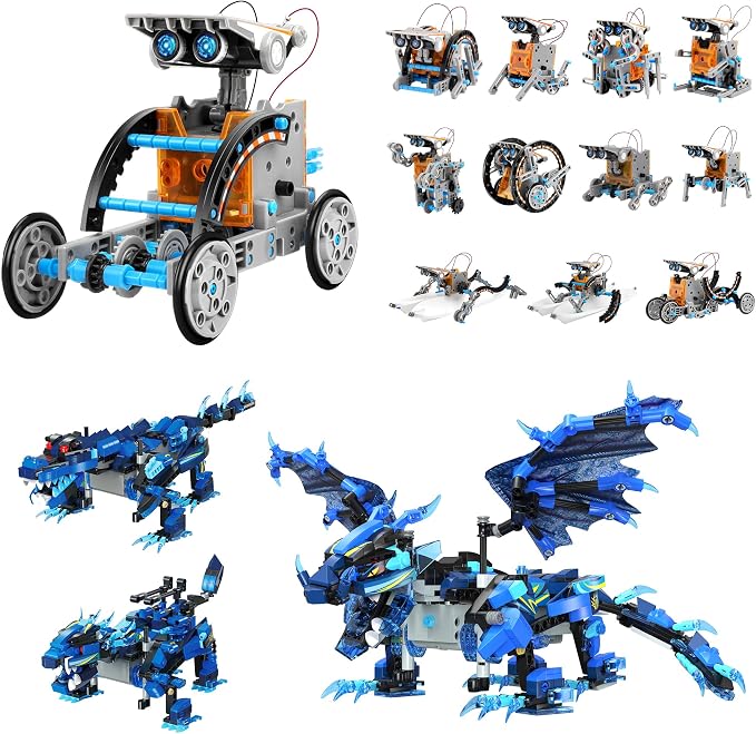 Bundle - 2 Items: Sillbird Solar Robot Toys & Dragon Building Kit with Remote Control, Christmas Stem Gifts for Kids Boys Ages 8-12, Technic Buildable Coding Toys