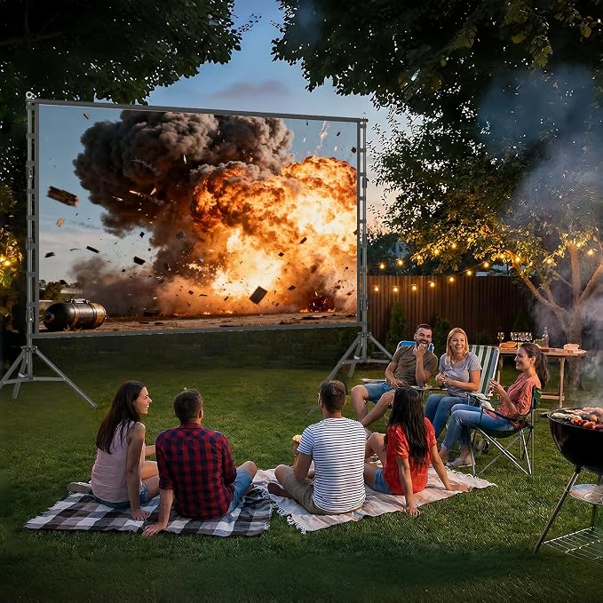 Projector Screen and Stand,200 inch Outdoor Projection Screen 16.67FT Large Portable Movie Screen Wrinkle-Free 16:9 4K Washable with Carry Bag for Backyard Theater Movie Night Celebration