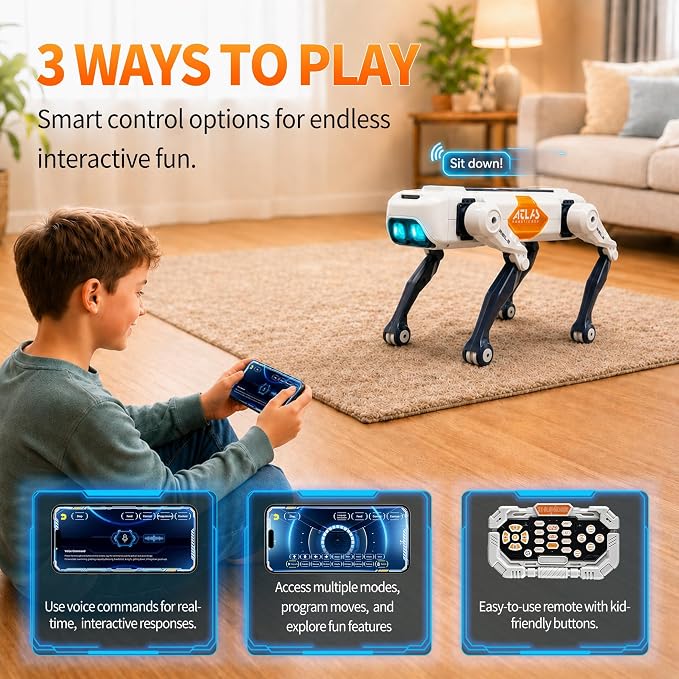 Robot Dog Toy for Kids, Smart Robotic Dog Puppy with Color-Changing LED Eyes & Side Lights, Remote Control Dog Toy with App Control, Voice Commands, Programming Mode & Fun Moves, Ages 3+