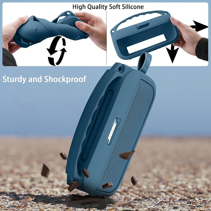 co2CREA Hard and Silicone Case Replacement for Bose New SoundLink Flex 2nd Gen Bluetooth Portable Speaker, with Carabiner and Shoulder Strap (Twilight Blue Case)