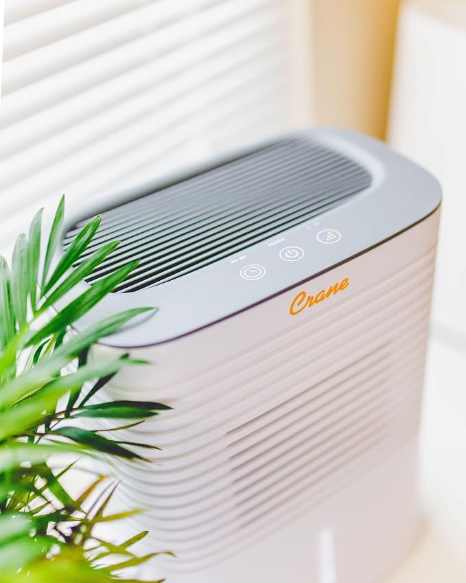 Crane Compact Dehumidifier for 300 Sq Ft Rooms, 0.5 Gallon Tank, For Basements, Bedrooms, Offices, Portable Dehumidifier, Auto Shut-Off, Whisper Quiet