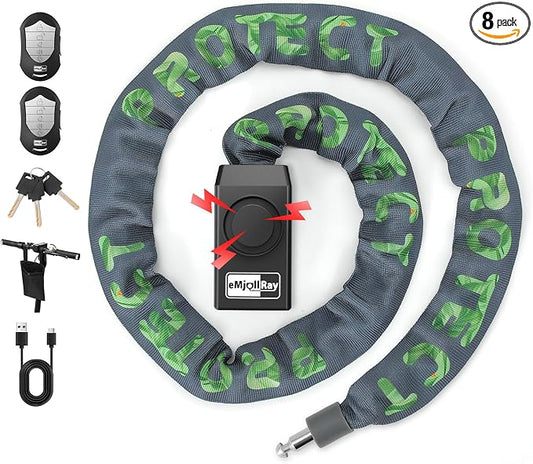Bike Chain Lock with Alarm E Scooter Lock Anti-Theft Alarm 110dB 4ft Security Heavy Duty with USB C Cable and 3 Keys for Bike/E Scooter/Motorcycle