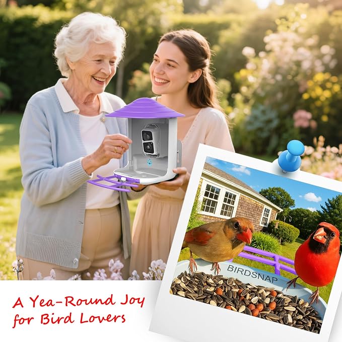 birdsnap® TUC Bird Feeder with Camera 2K HD Live with 32GB Card Auto Detect & Notify AI Identify Camera Birds Feeders Solar Powered Wireless Outdoors Backyard Gift for Mom Dad Birds Lover, 2.4G WiFi