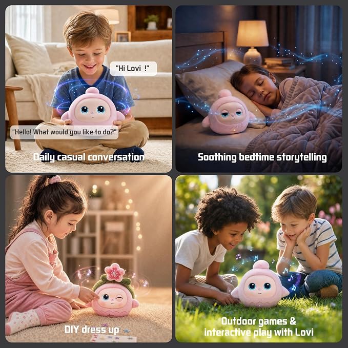 Lovi AI Interactive Emo Robot for Kids, Smart Plush Talking Toys Companion, LCD Eye Screen Desktop Robots for Play, Bedtime and Learning, Rechargeable Electronic Pets Gift for Boys and Girls