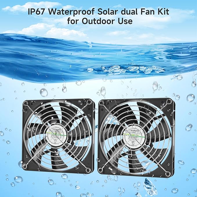 Fanspex 5.5" Solar Dual Fan Kit, IP67 Waterproofed Solar Powered Fan for Intake or Exhaust Air, Ventilation & Cooling