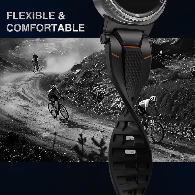 ULTIMAL Rugged TPU Sport Band ONLY for Samsung Galaxy Watch 8 Classic & Galaxy Watch 8 (40/44/46mm), Replacement Strap with Secure Connector, Waterproof Sweat-Resistant, Fit 6.2”-8.9”(Black+Black)
