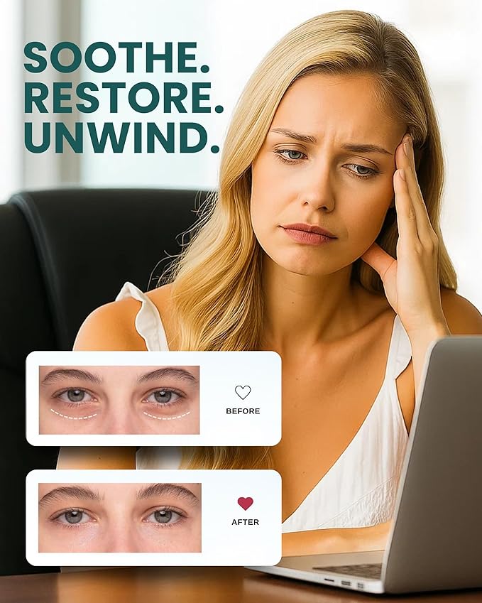 Heated Eye Mask – Cordless Rechargeable Warm Eye Mask with 4 Heat Levels – Completely Blackout Comfort for Sleep & Travel - Mothers Day Gifts Self Care for Mom & Grandma(Ocean Stone)