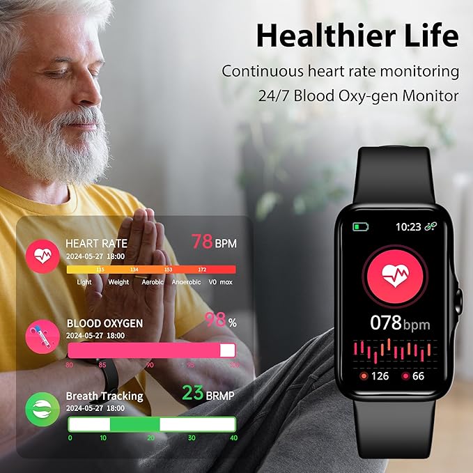 Fitness Tracker with 24/7 Continuous Heart Rate, Blood Oxy-gen Monitor, Smart Watch with Sleep Monitor, IP68 Waterproof Activity Tracker Step Counter for Women Men