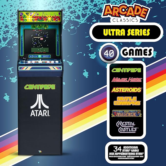 Arcade Classics - Atari Centipede Ultra Series Game Machine, 40 Games, 17" Liquid Crystal Screen - Indoor Cabinet, Retro, Gaming Console, Basement Decoration, Man Cave