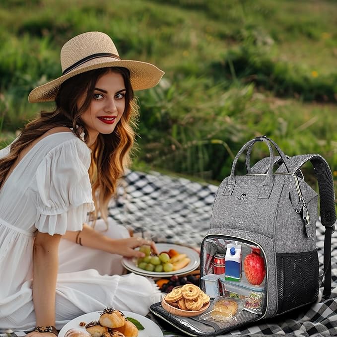 MATEIN Lunch Backpack for Women, 15.6 Inch Laptop Backpack with Lunch Compartment, Lightweight Work Backpacks for Teacher Nurse, Insulated Cooler Lunchbox Food Bag Meal Prep Bag for Picnics College
