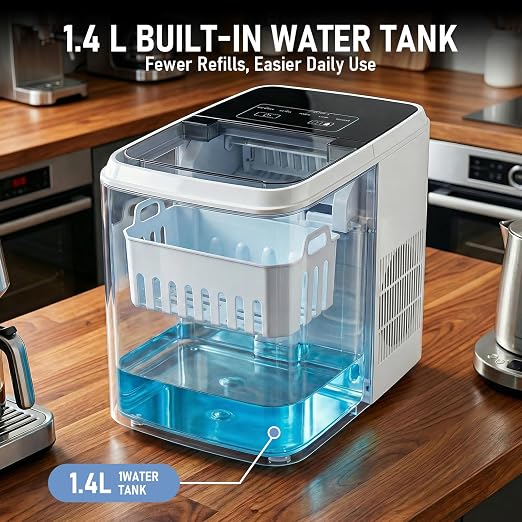 Countertop Ice Maker 26LBS per Day,9 Ice Cubes in 6 Mins,Self-Cleaning Portable Ice Machine with 2 Bullet Types for Kitchen, Camping, RV, and Party