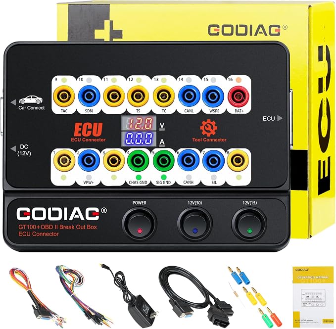 GODIAG GT100+ OBD2 Breakout Box, 16-Pin Automotive ECU Connector Scan Tool for Bench Testing and CAN Bus/K-LINE Signal Testing