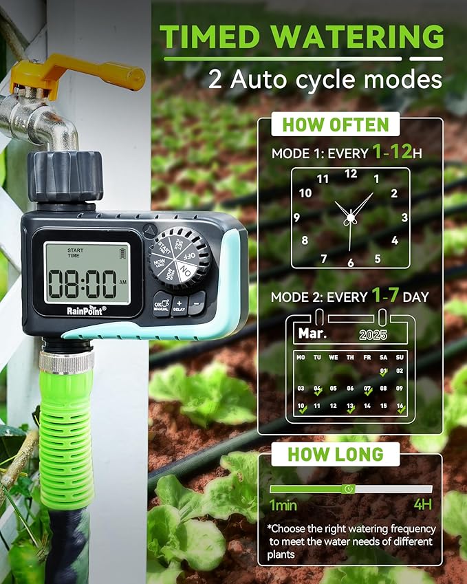 Automatic 1 Zone Sprinkler Timer & 5ft Leader Hose Bundle | Sprinkler Timer for Drip Irrigation, Sprinklers, Potted Plants | Easy Setup, Leak-Proof, Lightweight