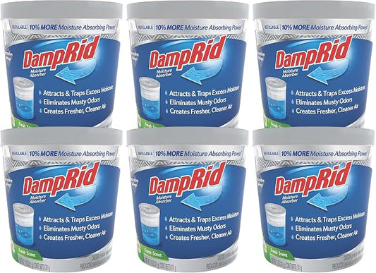 DampRid Refillable Moisture Absorber, 11 oz., 6-Pack - Fresh Scent Moisture Absorbers, 10% More Absorbing Power*, Eliminates Musty Odors for Fresher, Cleaner Air