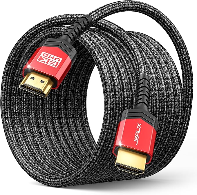JSAUX Long HDMI Cable 15FT, HDMI 2.1 8K&4K Ultra High Speed Cord 48Gbps(8K@60Hz 7680x4320, 4K@120Hz) eARC HDR10 HDCP 2.2 & 2.3 3D, Compatible with PS5/PS4/X-Box/Roku TV/HDTV/Blu-ray/LG/Samsung QLED