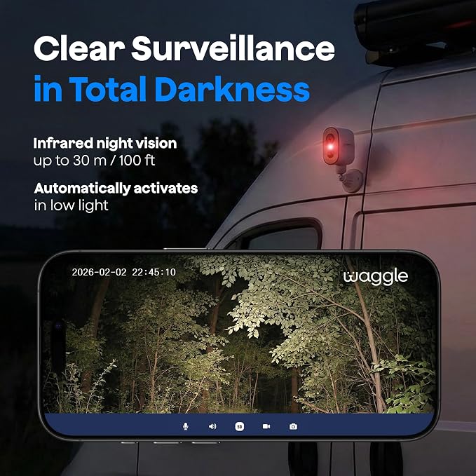 Waggle 4G LTE Cellular Security Camera, Built in SIM Card, 2K HD Pet Monitor, 300° Pan, No WiFi, 9000mAh Battery, Night Vision & 2-Way Talk - RVs/Camping/Travel & Outdoor - Subscription Required