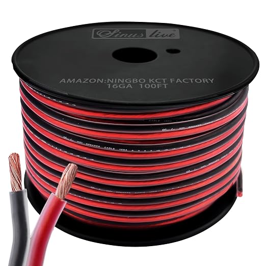 Sinus Live 16 AWG Gauge Speaker Wire Speaker Cable Stereo, Car or Home Theater, Red and Black,CCAM (100FT CCAM)