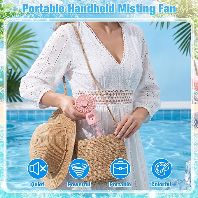 4 Pack Misting Fans Portable Handheld Rechargeable Handheld Spray Fans with 25ml Water Tank 4-speed Personal Cooling Fan, Usb-c Mini Hand Fan for Travel Outdoor Sports Camping Office Home