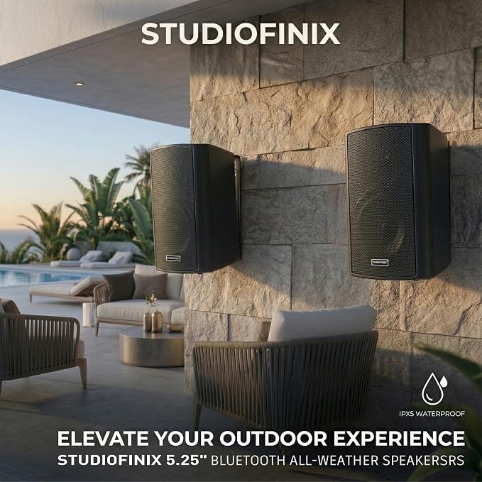 STUDIOFINIX 4 Inch 200W Indoor/Outdoor Bluetooth 5.1 Waterproof Wall-Mounted Speakers, Wireless Multi-Speaker Sync with IR Remote, for Patio, Garage, Home, Backyard(401BLE,Black,Pair)