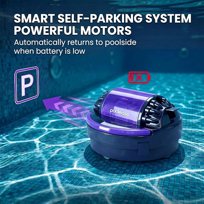 Cordless Pool Vacuum Robot with Dual high-Powerful Motors Provide Strong Suction, Self-Parking, 100 Min Runtime, Robotic Pool Cleaner for Above/In-ground Flat Pool up to 960 Sq.ft