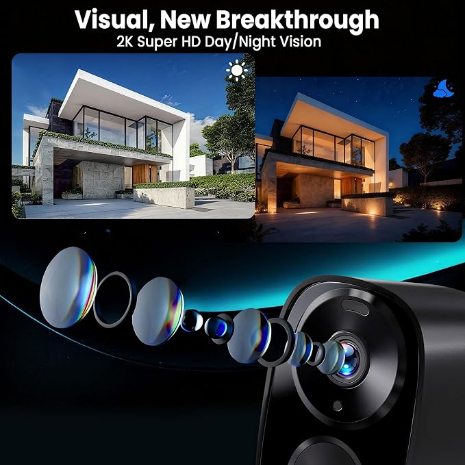 2026 Upgraded 2K Security Cameras Wireless Outdoor (2-Pack), Free Cloud & SD Storage, Long Battery Life, 2.4G/5G Wifi Support, Motion Detection, Color Night Vision, Spotlight, Waterproof, 2-Way Talk