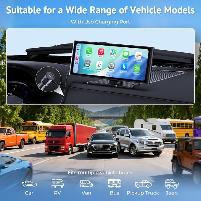 10.26" HD Wireless CarPlay Screen for Carplay & Android Auto Touch Screen,4K Dash Cam,1080P Backup Camera,Mirror Link,GPS,Bluetooth,64G TF,for All Vehicles