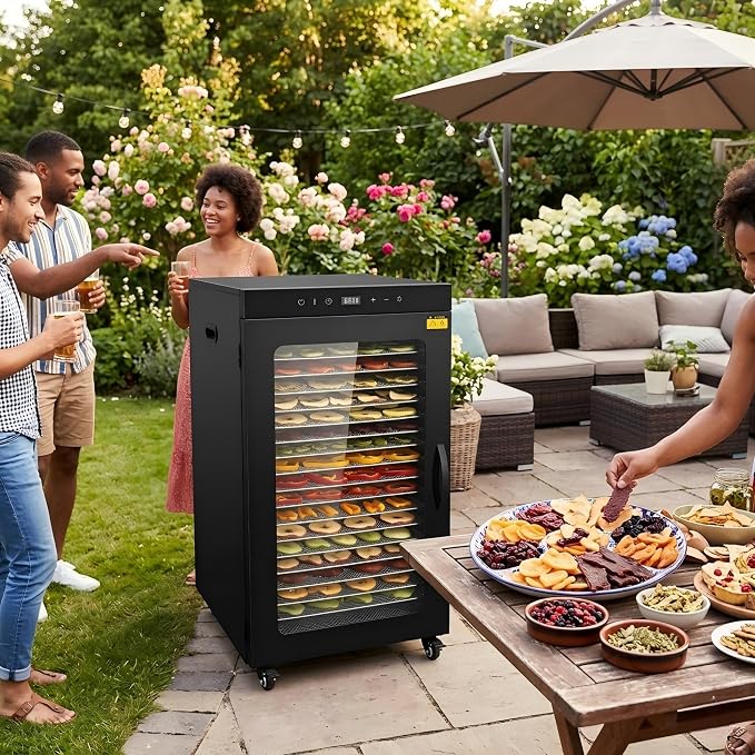 CLIVIA Commercial 24-Tray Food Dehydrator, 1600W Industrial Dehydrator 39.27 ft² Large Capacity, Stainless Steel Dryer with Wheels for Jerky, Meat, Fruit, Herbs, Dog Treats, 86-194°F & 24H Timer
