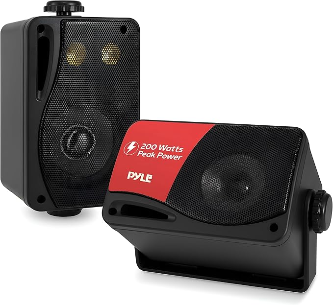 Pyle 3-way Mini Box Speaker System - 3.5 Inch 200 Watt Waterproof Marine Grade Mount Speakers - in a Heavy Duty ABS Enclosure Grill - Home, Boat, Poolside, Patio Indoor Outdoor Use (charcoal)