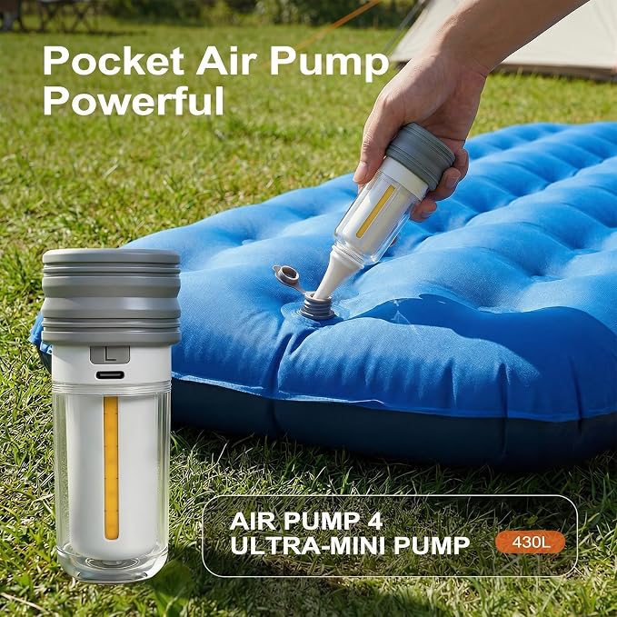 2026 Upgraded Model Portable Air Pump for Inflatables with Camping Light & 2000mAh– Ultra-Fast and 430L/min Mini Electric Air Pump with 5 Nozzles forAir Mattress, Pool Floats, Vacuum Storage Bags