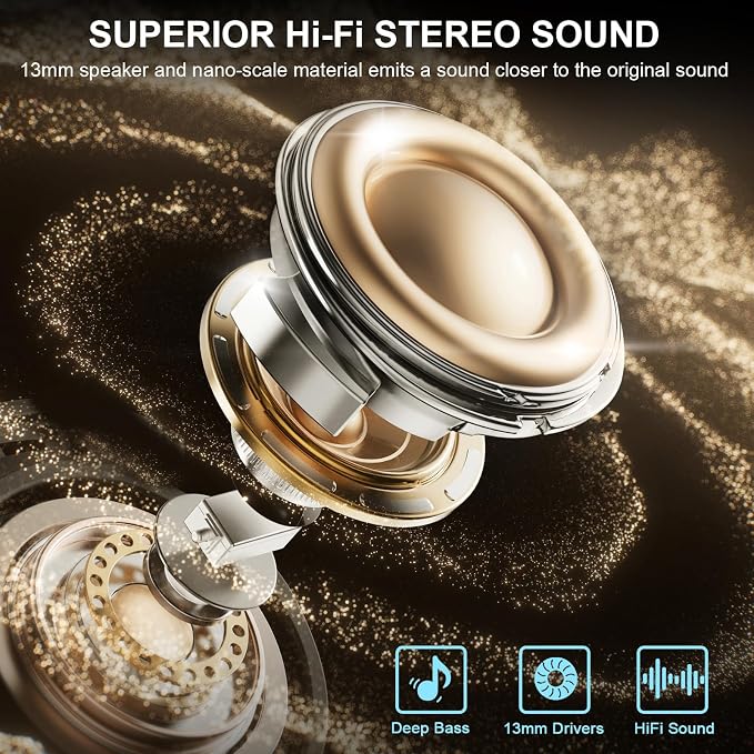 Wireless Earbuds, Bluetooth 5.4 Headphones In Ear with Noise Cancelling Mic, Bluetooth Earbuds Stereo Bass, IP7 Waterproof Sports Earphones, 50H Playtime USB C Charging White Ear Buds for Android iOS