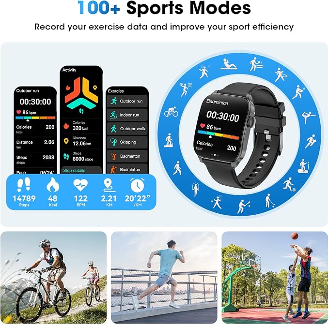 Smart Watches for Men Women, 1.91" HD Curve Screen Smartwatch (Answer/Make Call), Activity Fitness Tracker with Heart Rate Sleep Monitor Pedometer, 100+ Sport Modes, Smart Watch for Android iPhone