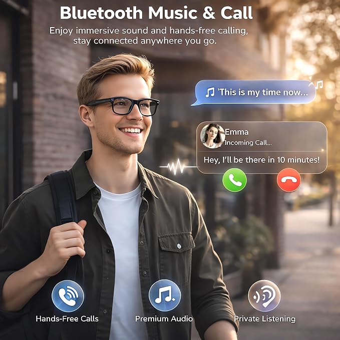 Smart Glasses with Camera, 1080P HD Video Recording Camera Glasses, Bluetooth Open-Ear Audio Smart Glasses, AI Voice Assistant, Dual Cameras, Touch Control for Driving, Cycling, Travel