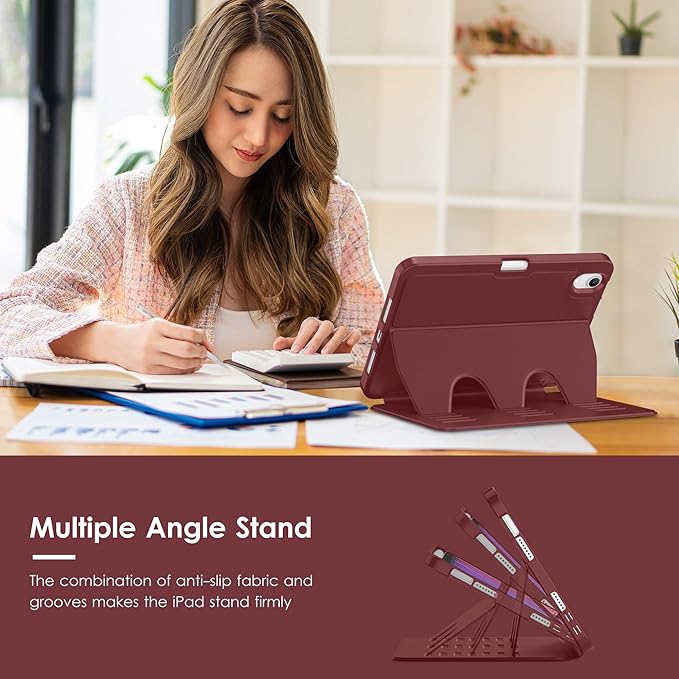 VIKESI Case for iPad mini 7 (A17 Pro) and iPad mini 6,Multiple Angles Magnetic Stand Cover,Shockproof Soft Back,Pencil Holder,and Auto Sleep/Wake,Wine