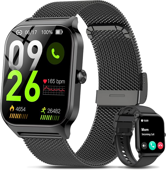 Smart Watch Women Men, 1.85’’ Reloj Inteligente para mujer hombre, Make/ Answer Call, Health Monitor/Blood Pressure, 110+ Sports Modes, Voice Control, IP68 Waterproof Compatible with Android & iPhone