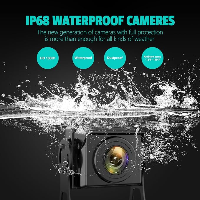 10,36-Inch 4-Channel 128GB Large Audio Screen 1080P Backup Camera Monitor & Built-in DVR Video Recorder for RV Truck Trailer Rear Side Front Reversing View Wired System Image Waterproof