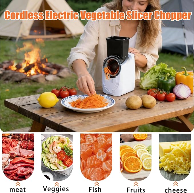 Cordless Electric Vegetable Slicer Chopper & Cheese Grater - Rechargeable Portable Salad Maker, Battery-Powered Electric Food Slicer for Home Kitchen Cucumber Carrots Cabbage