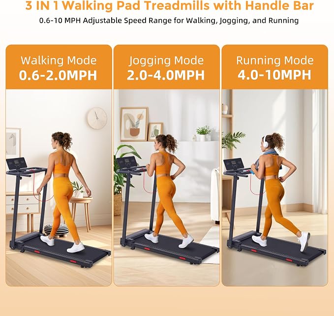 Walking Pad Treadmill with Incline and Handle Bar, 3.0HP Electric Under Desk Treadmill for Home Small Space, 0.6-7.6MPH Portable Mini Exercise Treadmills, 350LBS Capacity