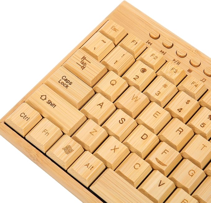 Bamboo Keyboard and Mouse, 2.4GHz Computer Devices with USB Receiver, Optional 1200DPI MouseCompact KeyboardWireless Keyboard and Mouse Combo (Keyboard)