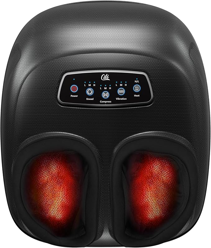 CILI 4-in-1 Foot Massager with Heat,Vibraion,Deep 3D Shiatsu,Compression,Rolling Feet Massager FSA Eligible HSA,Big Size 13" for Men Women Home Office Foot Pain Relief (Toe-Touch Control) Gifts Mom
