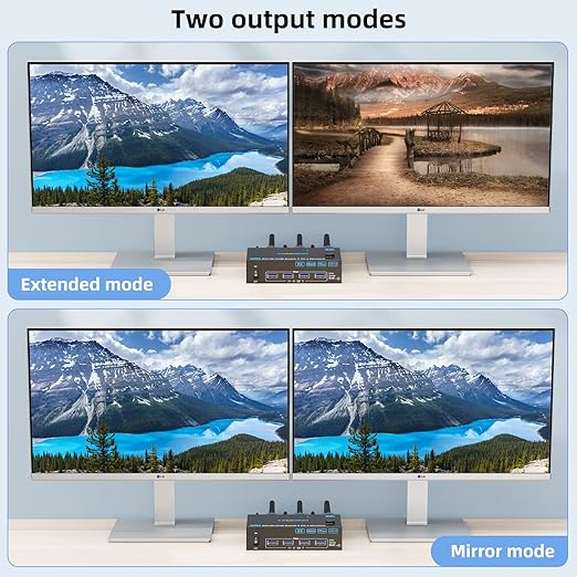 4K@144Hz KVM Switch 2 Monitors 2 Computers Displayport HDMI, USB3.0 Dual Monitor KVM Switch for 2 Computers Share 2 Monitors and 4 USB Peripherals,Wired Remote 12V Adapter and 2 USB Cable