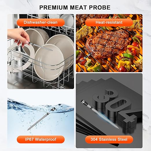 Wireless Meat Thermometer Digital - 800FT Bluetooth Food Thermometer for Cooking, NIST Certified Accuracy, Instant Read Thermometer Standalone Base for Grill BBQ Oven Smoker (Green)