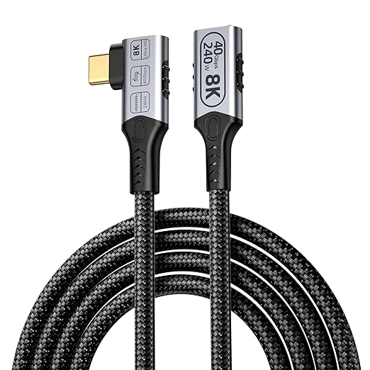 long right angle usb4 extension 6.6FT/2M for Thunderbolt 4 Extension Cable high Speed 40Gbps Data Transfer, 8k/4k@60hz video,240w Fast Charging,male to female usbc high speed 90 degree extension cable
