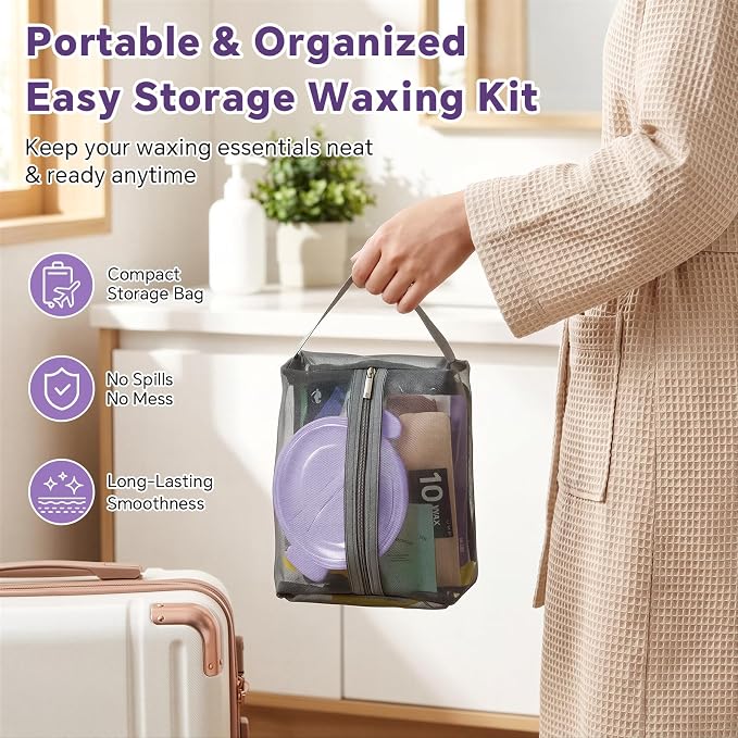 UKF Home Waxing Kit with Hard Wax Beans Complete Hair Removal System with Electric Wax Warmer, Nose & Body Applicators, Pre & Post Care Wipes Gentle Root Level Depilatory for Full Body，Purple